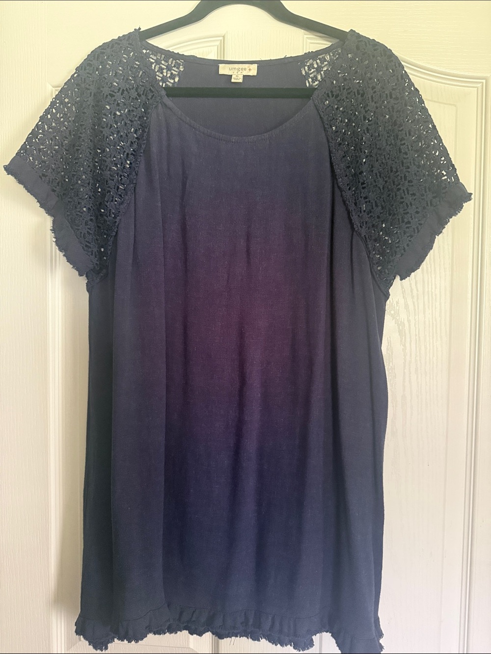 Umgee Navy Crochet Sleeve Women's Top XL